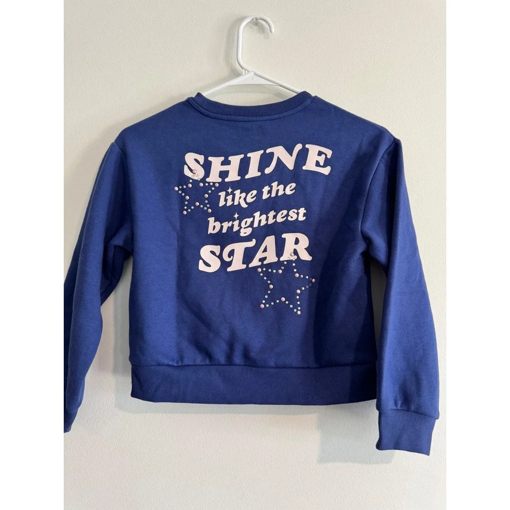 Cat Jack Follow The Stars‎ Sweatshirt Girls Size M 8 Blue Rhinestone Graphic